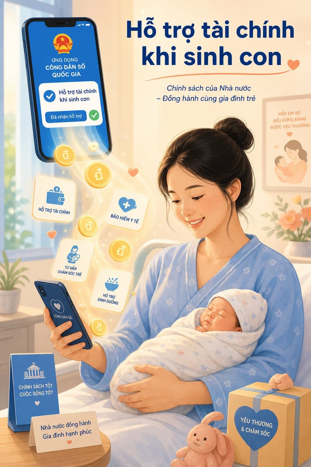 Hỗ trợ tài chính khi sinh con qua ứng dụng công dân số quốc gia — chính sách của Nhà nước đồng hành cùng gia đình trẻ