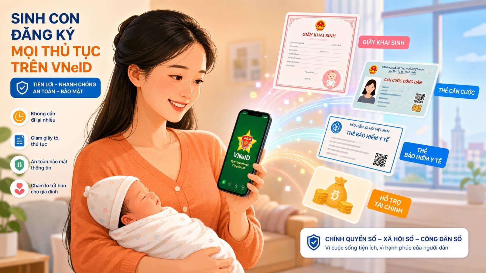 Từ 01/9/2026: Khai sinh trực tuyến cho trẻ em dưới 6 tuổi có thể thực hiện đồng thời nhiều thủ tục hành chính